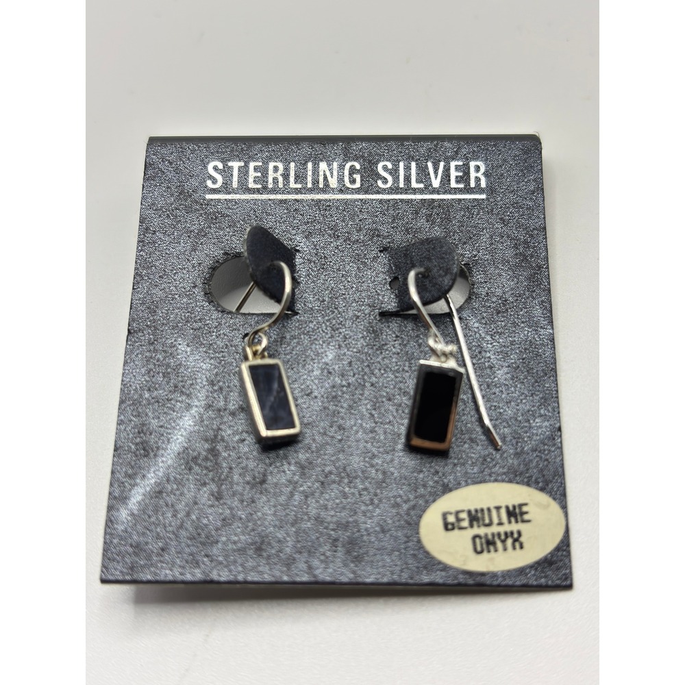 Unbranded Drop Earrings Womens OS Black Sterling Silver Genuine Onyx Rectangular